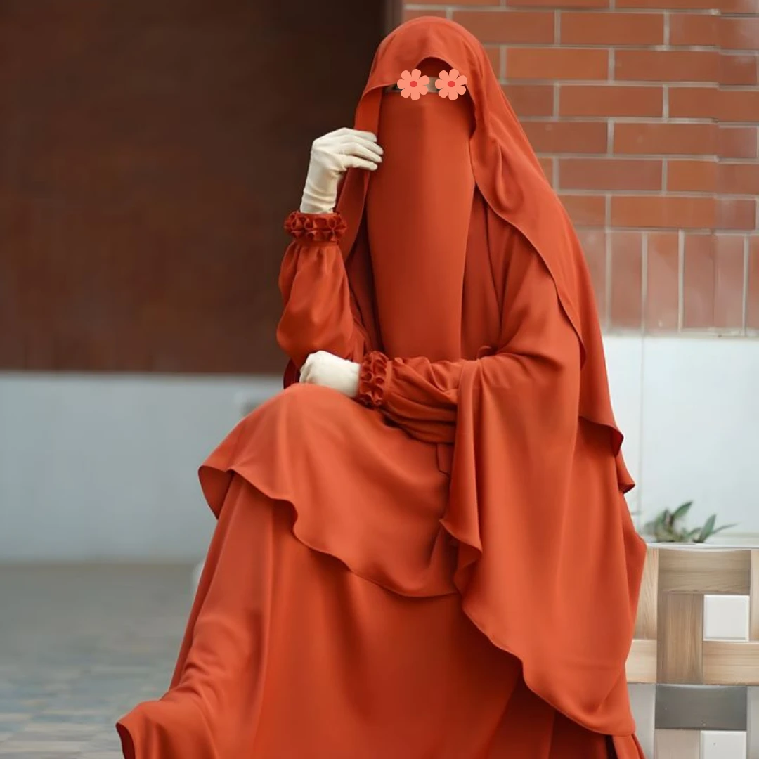 Cherry Burkha + Kuchi Hijab + Double Part Nose Niqab Muttaki107